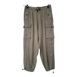 Women's Olive Cargo Pants Eco Friendly Tencel Fiber Silk Soft